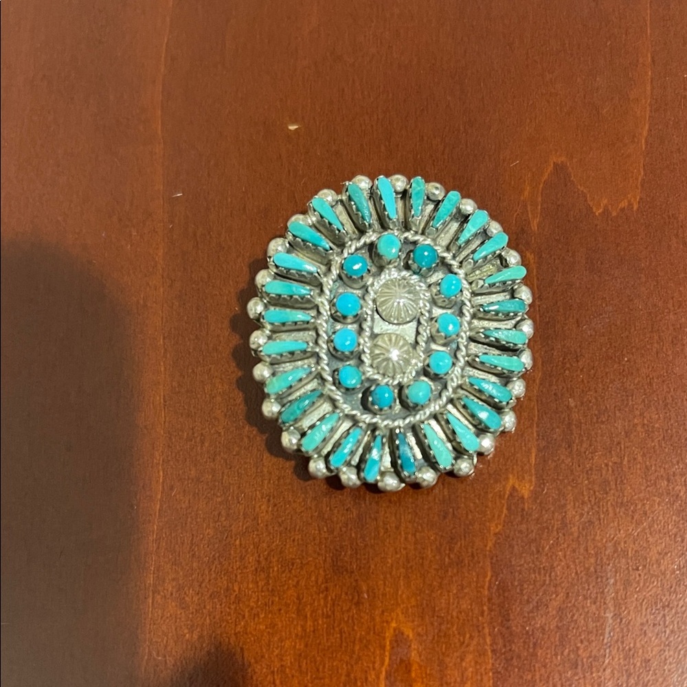 *Price Firm*  L. Hechilay Signed Sterling Silver and Turquoise Zuni Pin/Pendant